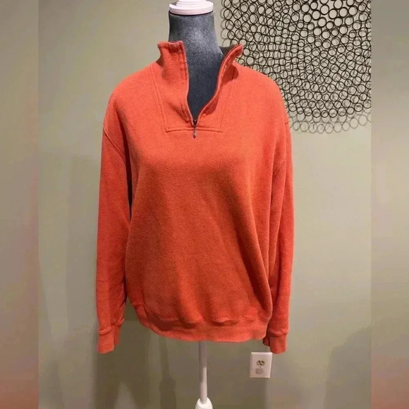 Kirkland Signature 1/4 zip 100% Cotton Orange Top - Size Large - Picture 1 of 4